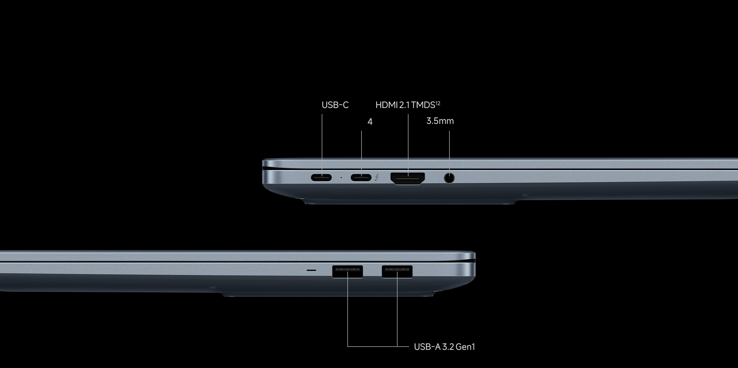 Ports latéraux du Xiaomi Redmibook 14 Pro 2026 : USB-C, Thunderbolt 4, HDMI 2.1, USB-A et jack 3,5 mm