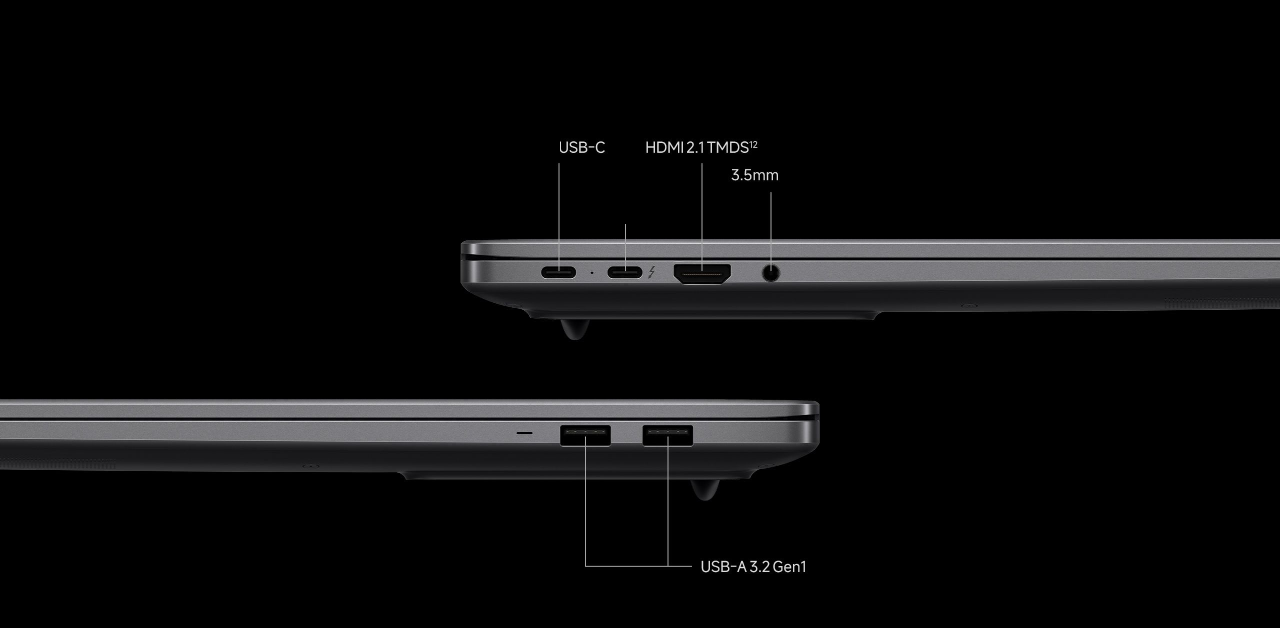 Ports latéraux du Xiaomi Redmibook 16 Pro 2026 : USB-C, Thunderbolt 4, HDMI 2.1, 2× USB-A, jack 3,5 mm
